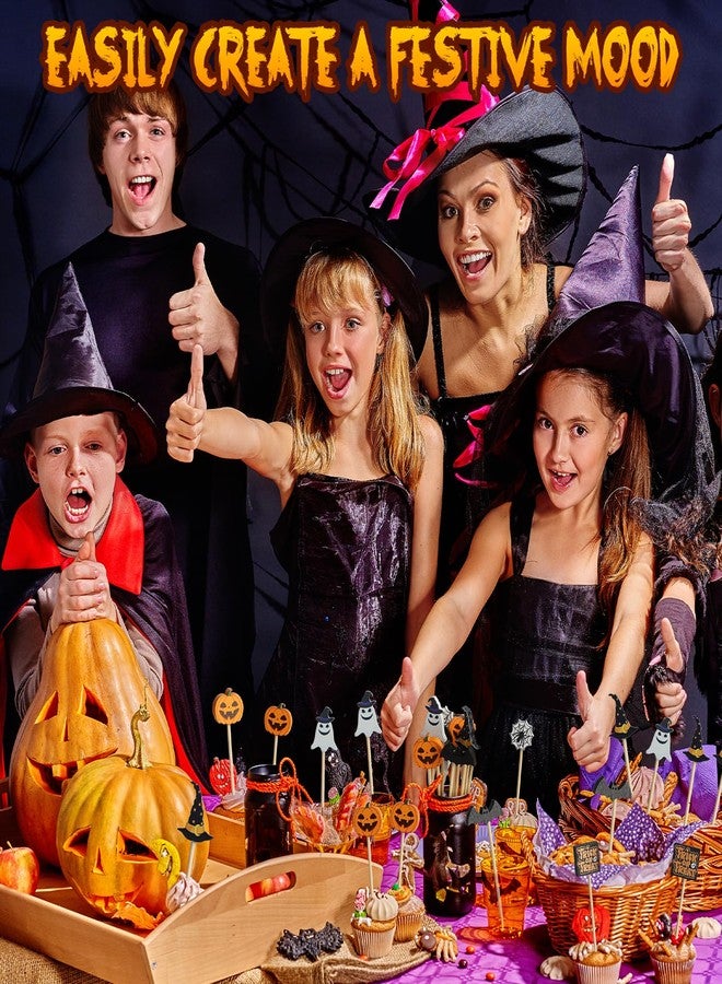 Vicuna R 120 Halloween Cocktail Picks, 8 Kind of Bamboo Pumpkin Ghost Spider Hat Bat eyeball Decorative toothpicks for appetizers, 4.7 IN Food Sticks Charcuterie Skewers for Halloween Themed Party - Image 4